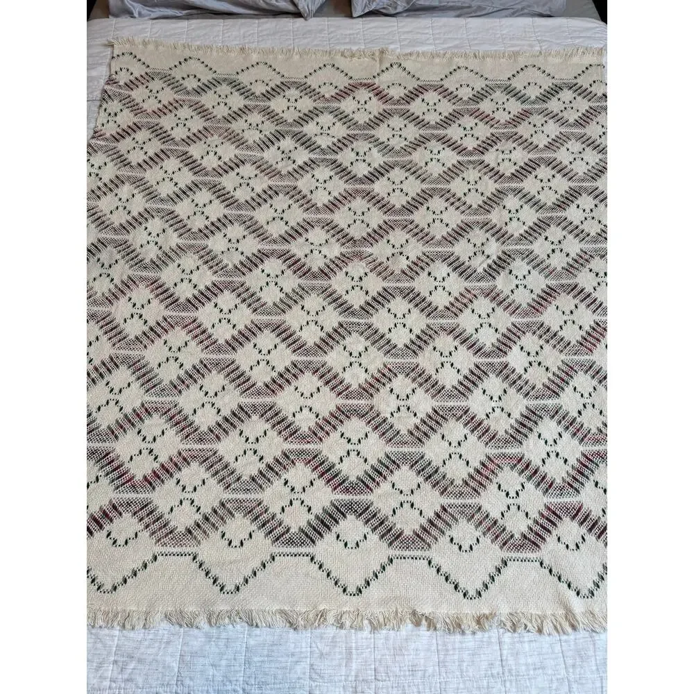 Handmade Swedish Weaving Blanket Square Afghan Throw Blanket Diamond Geometric